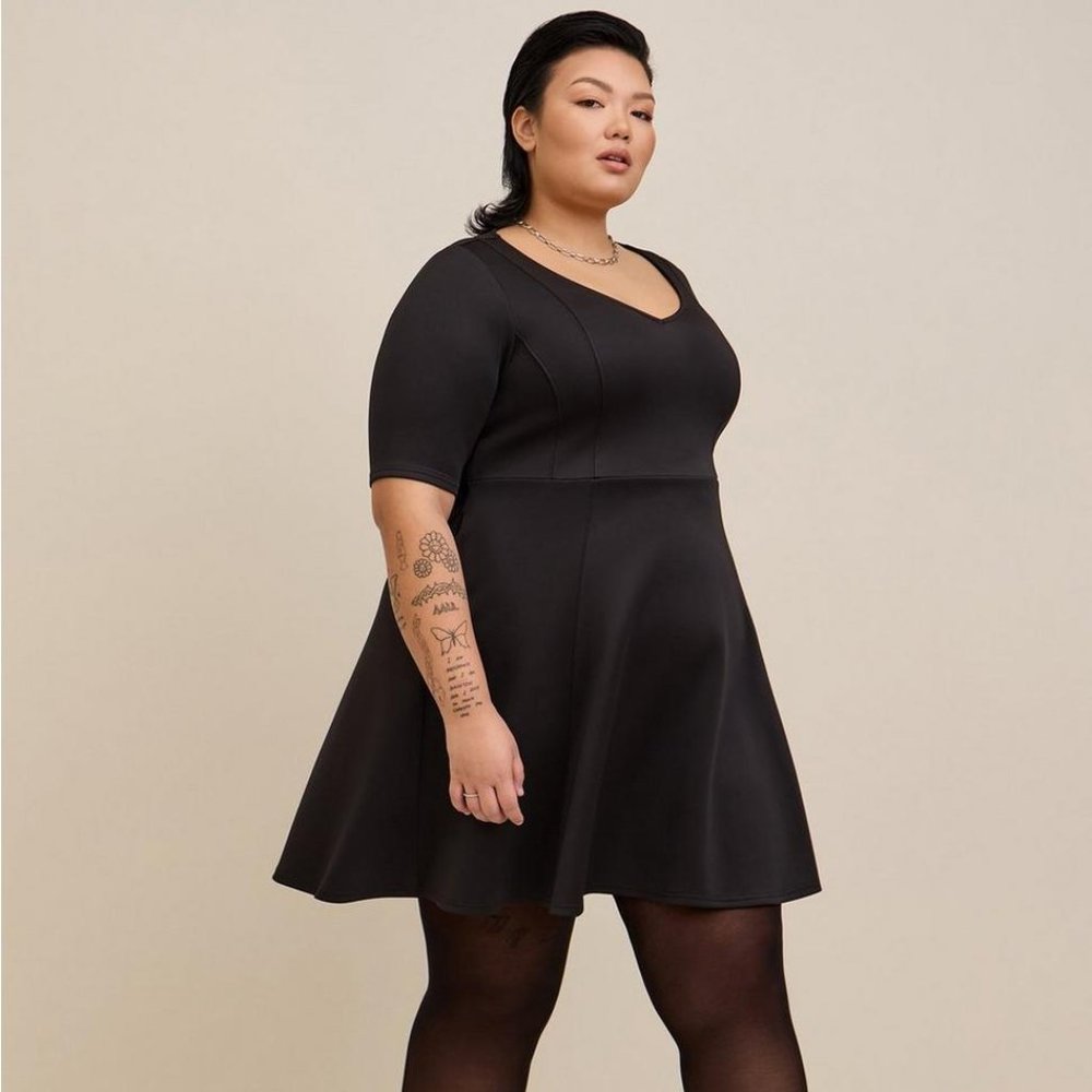 Torrid Fluted Fit and Flare Mini Dress - Scuba Black